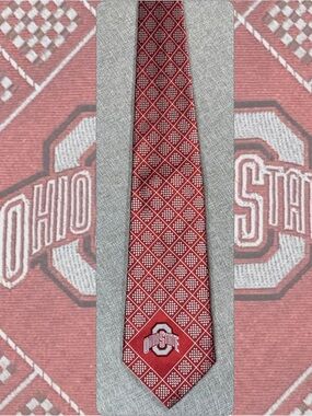 Ohio State Buckeyes Eagles Wings Silk Tie Red Silver Diamond